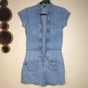 Vintage Romper 90s Zana-Di Denim Zip-up Shorts